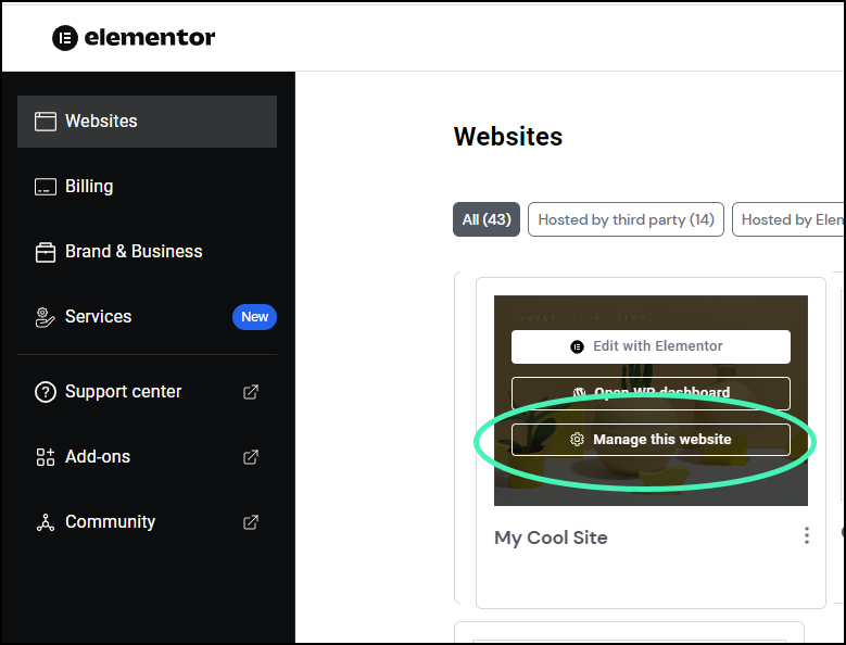 Click Manage this website 3 Migrate your site to Elementor Hosting 37