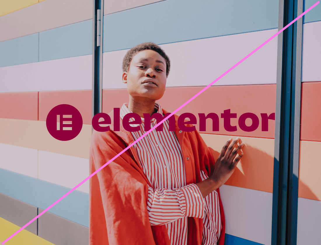 Elementor Amazing Red logo on an image, strikethrough